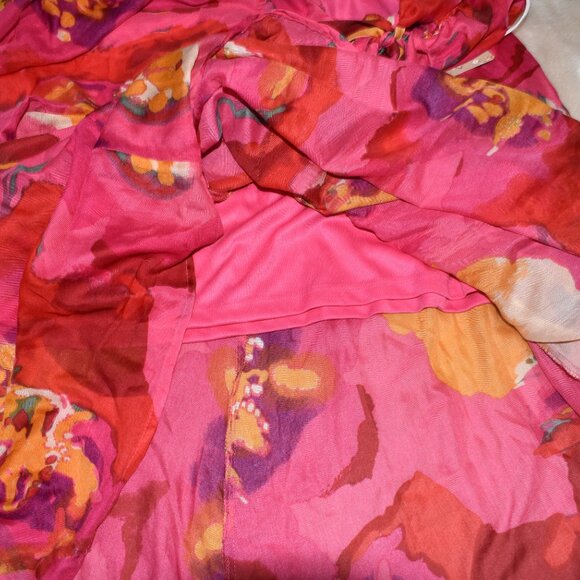 Her Destiny Hot Pink Floral Maxi Skirt XL Boho Tropical Resort Chic, Flowy - Picture 7 of 11